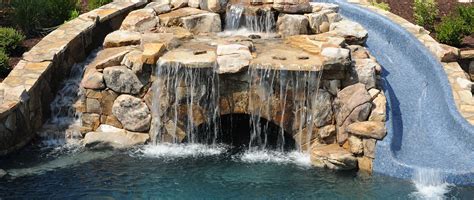Pool Grotto Under Waterfall And Slide — By Boscoes Pools Pool