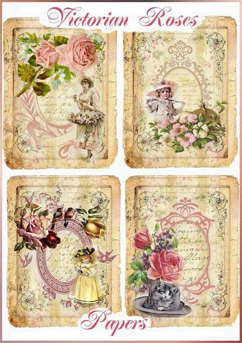 Vintage Victorian Roses Set Of 8 Papers Mini Collages Maud Etsy