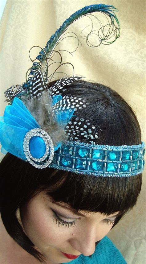 Turquoise Beaded Flapper Headdress Roaring S Great Gatsby Etsy