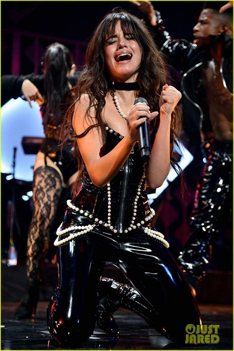 camila cabello s latex outfit for z100 s jingle ball 2019 has pearls on it photo 1278874