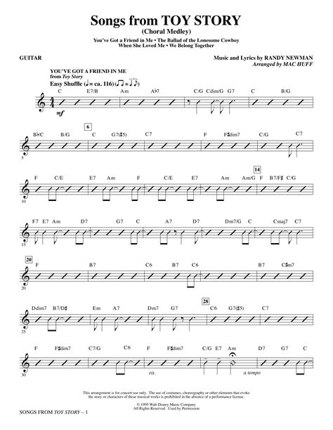Songs From Toy Story Choral Medley Arr Mac Huff Guitar Sheet