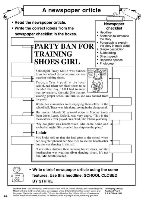 9 Reading A Newspaper Article Worksheet Reading In