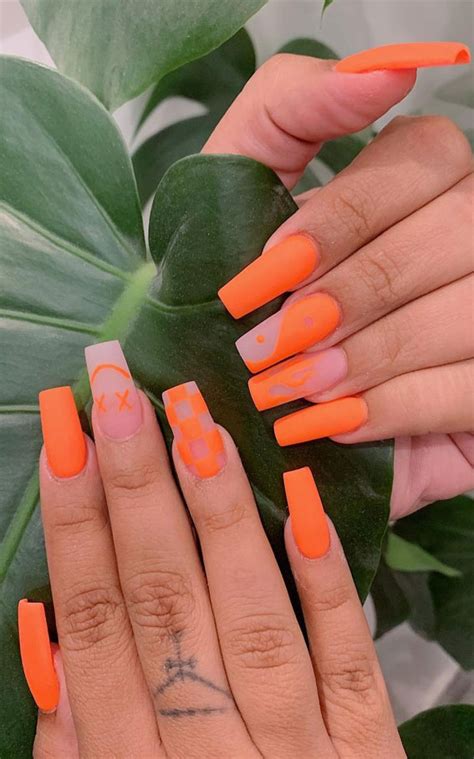 35 Cute Orange Nail Ideas To Rock In Summer Orange Neon Matte Nails