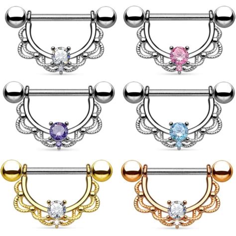 Filigree Style Nipple Shield Barbells Wcz Center 14g 58 Sold In