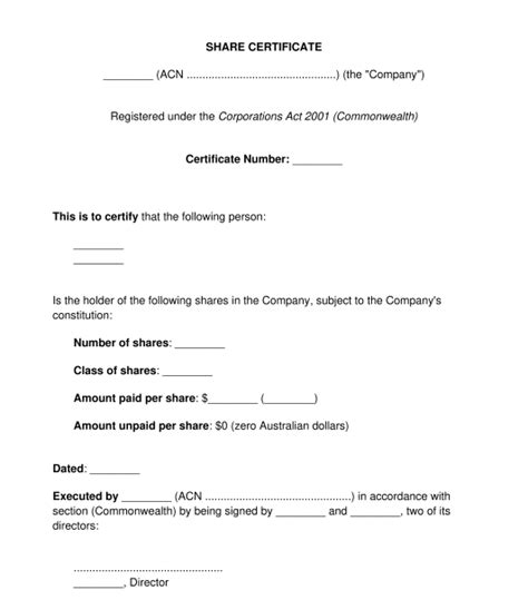 Share Certificate Sample Template Word And Pdf