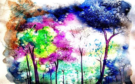Colorful Forest Paint Nature Tree Abstract Bpgb Художественные