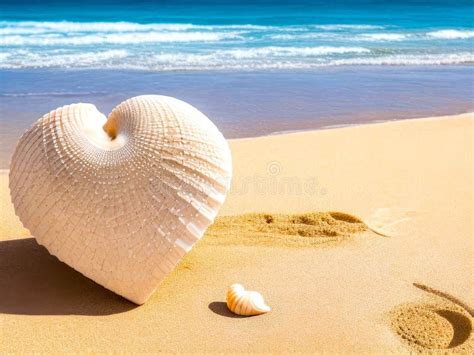 A Heart Shaped Seashell On A Sandy Beach Generative Ai Stock