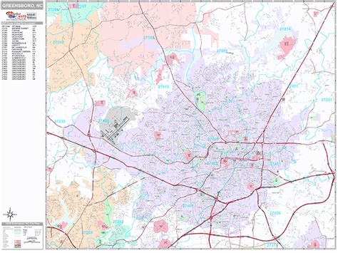 Greensboro North Carolina Zip Code Wall Map Premium Style By Marketmaps