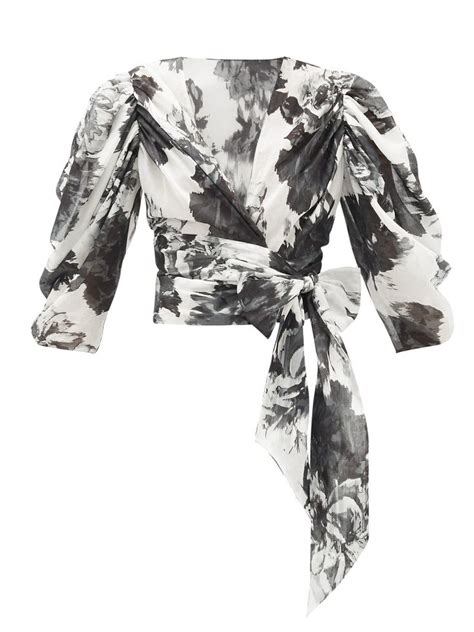 Puff Sleeve Floral Print Cotton Wrap Blouse Alexandre Vauthier