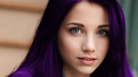 584502 1920x1080 women model purple hair long hair face open mouth looking at viewer blue eyes
