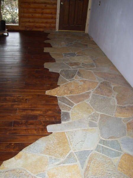 Lots Of Cuts On This Wood Floor Making The Transition To Natural Stone