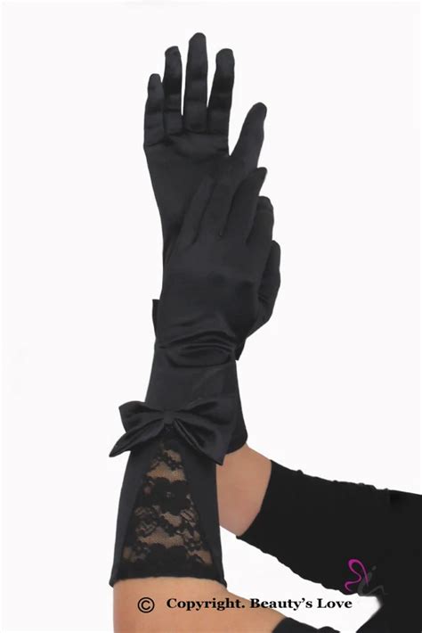 opera length sexy gloves fashion costume accessory bridal black satin gloves with lace and bow