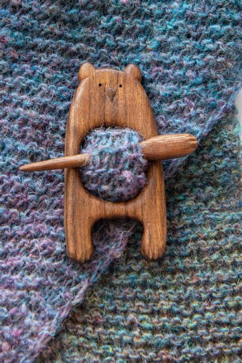 Wooden Bear Fibula Brooch Bear Pin Sweater Scarf Shawl Pin Shawl
