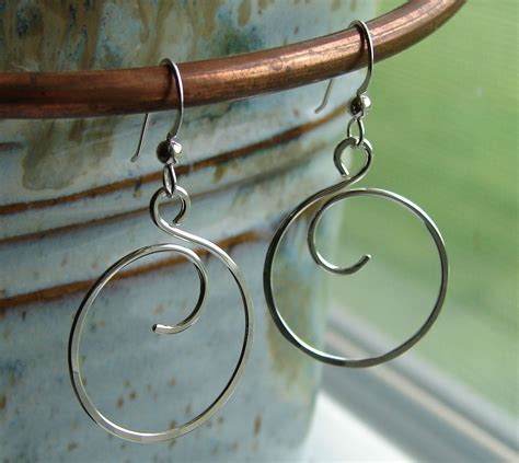 Sterling Silver Wire Curly Q Hoop Circle Earrings Hand Forged