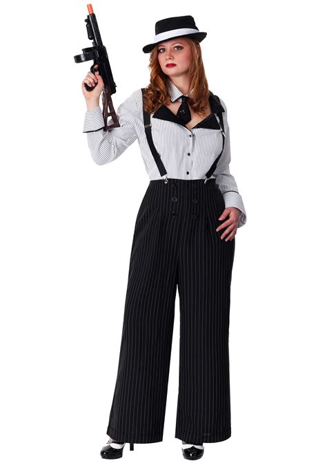 Plus Size Pinstripe Gangster Womens Costume