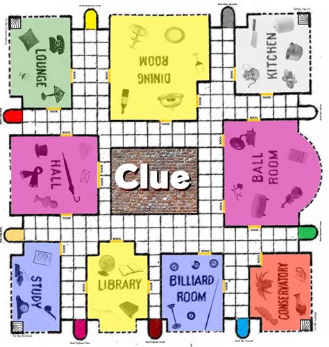 The Clue Board Game Is Shown With Different Colors And Words On Its Sides