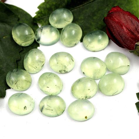 Green Oval Natural Prehnite Gemstone For Decoration Size 10 X 12mm