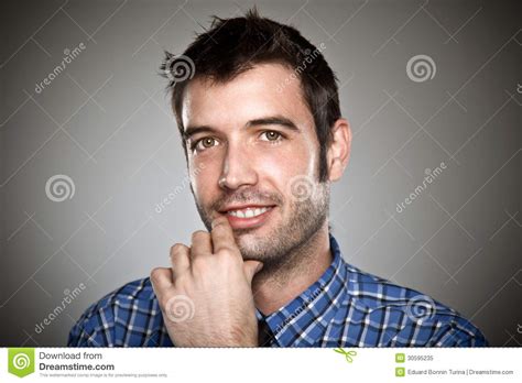 Portrait Of A Normal Boy Over Grey Background Stock Image Image Of