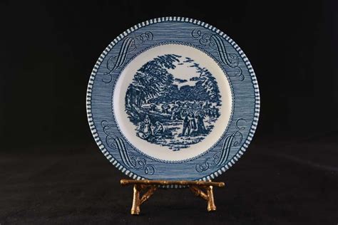 Vintage Currier And Ives Blue Bread And Butter Plate Harvest Etsy