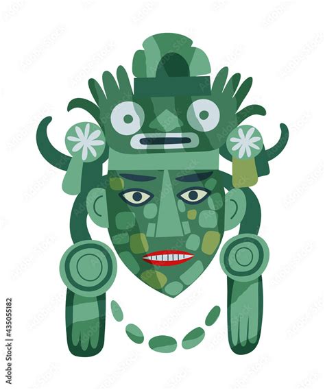 Green Mayan Traditional Mask Ancient Civilisation Icon In Mexico Vector Illustration Face With