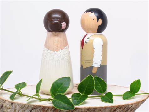 peg doll wedding cake toppers personalized bride groom wedding etsy