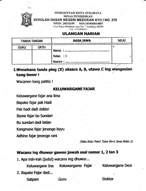 Rpp bahasa jawa kurikulum 2 kelas 4 semeser 1 Pelajaran Bahasa Jawa Kelas 1 Sd Semester 2