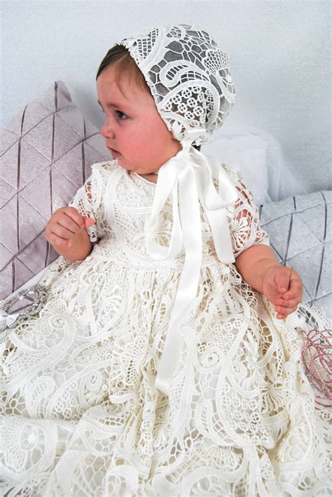 4306pd Ivory Lace Girls Silk Christening Dress And Lace Pinafore