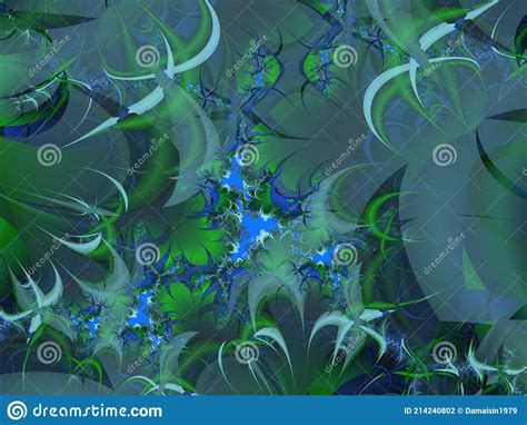 Green Blue Leaves Fractal Swirls Leaves 3d Geometries Swirls Sky Shapes