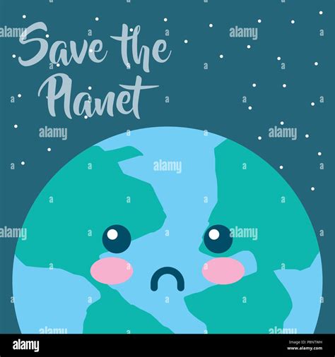 Kawaii Triste Planeta Tierra Mundo La Hora Del Planeta Ilustración