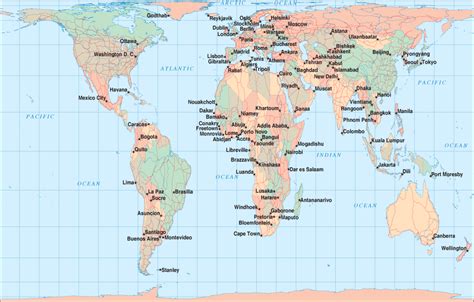 World Map With Countries And Capital Cities