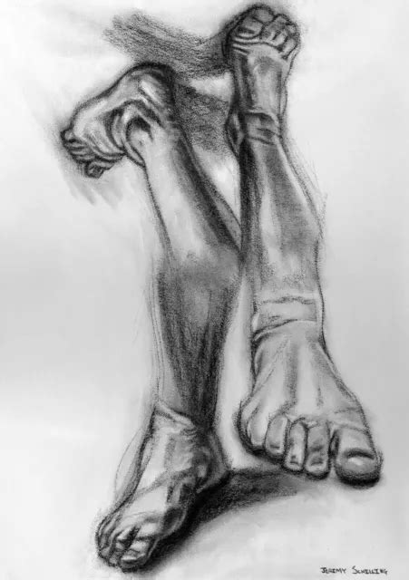 Nude Figure Original Charcoal Drawing Nude Male Female Foot Toes Surrealism Bin Picclick