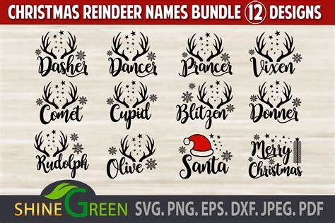 Reindeer Names Bundle Christmas Ornament Graphic By Shinegreenart