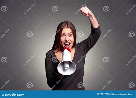 Woman Screaming In Loudspeaker Stock Photo Image Of Attractive Woman