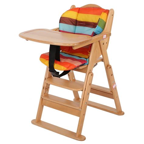 Suitable from birth, it comes with a padded reducer and an entertaining toy bar to cuddle and stimulate your child. WALFRONT Baby High Chair Natural Beech Infant Toddler ...