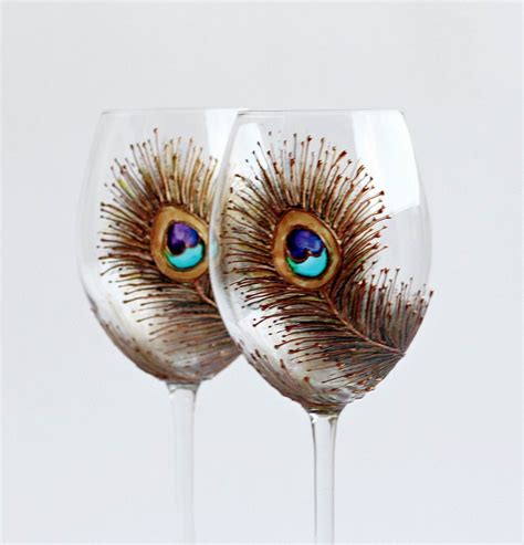 Peacock Wine Glasses Hand Painted Wedding Glasses Toasting Etsy Peacock Wine Glasses
