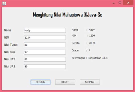 Aplikasi Input Dan Menghitung Nilai Mahasiswa Menggunakan Java Netbeans