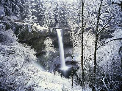 Oregon Falls Silver Park State Winter Waterfall