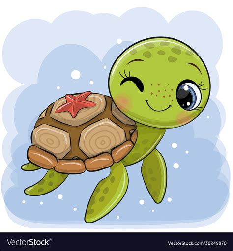 Cartoon Water Turtle On A Blue Background Vector Image