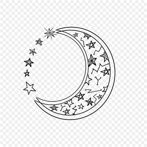 Abstract Line Drawing Style Mysterious Moon And Stars Star Drawing