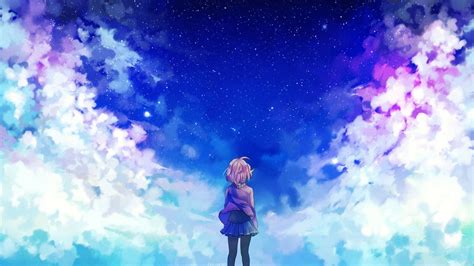 Girl Looking At Sky Clip Art Anime Girls Clouds Stars Kyoukai No Kanata Hd Wallpaper