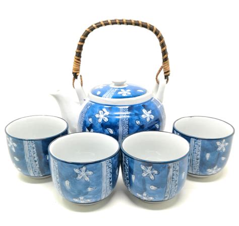 Tj Global Chinese Japanese Porcelain Tea Set With Blue Flowe