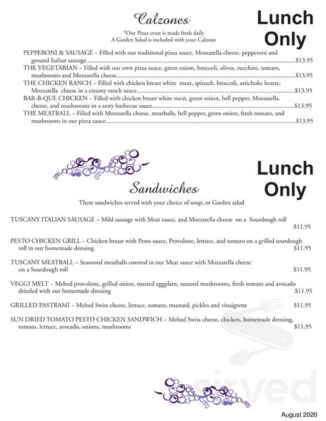 Tuscany Gardens Pizzeria LLC menus in Grass Valley, California, United