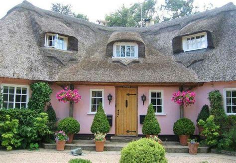 Pink Thatched Cottage Pretty Cottage Pink Cottage Dream Cottage