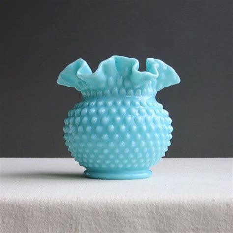 Vintage Turquoise Blue Hobnail Milk Glass Vase By Fenton Etsy