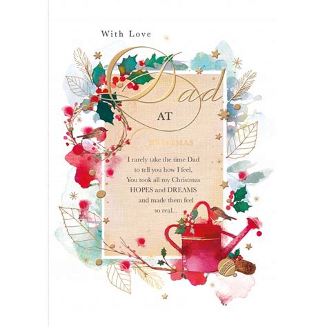 words n wishes panel with holly and watering can christmas card