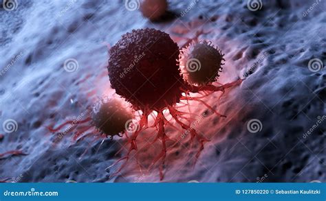 White Blood Cells Attacking A Cancer Cell Stock Illustration