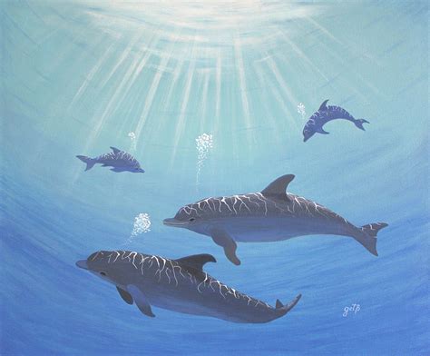 Underwater Dolphins Original Acrylic Painting Painting By Georgeta