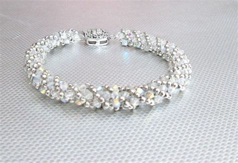 Crystal Beaded Bracelet Silver Swarovski Beaded By Beadnurse