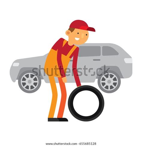 Car Service Mechanic Fixing Car Stock Vector Royalty Free 655685128