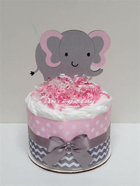 Pink And Gray Elephant Mini Diaper Cake Baby Shower Etsy